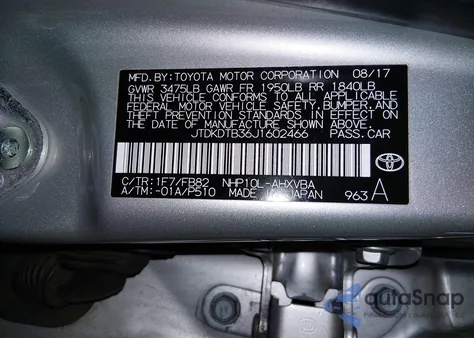 2018 Toyota Prius C Two from USA, damaged, VIN JTDKDTB36J1602466